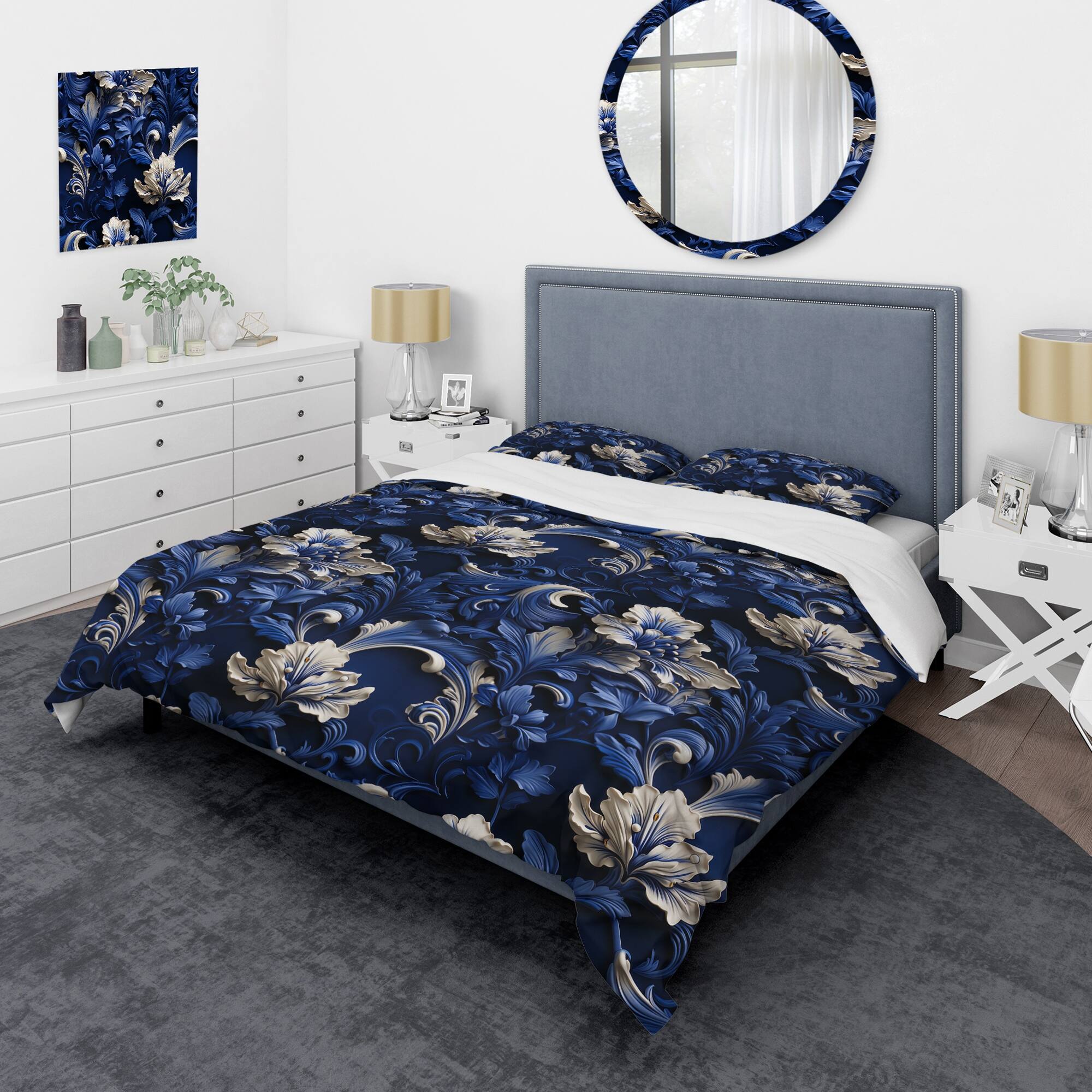 Designart "Blue Victorian Neo Gothic Victorian Pattern IV" Cottage Bed